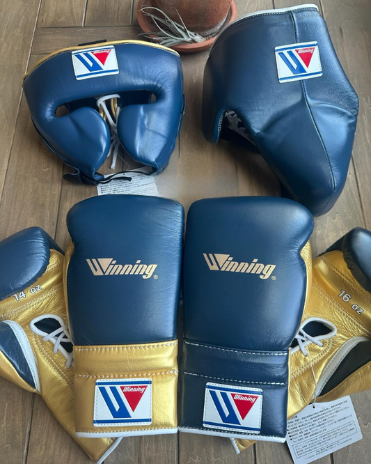 Personalized  Winning Blue/Gold Boxing set | Custom winning Head guard and Groin guard