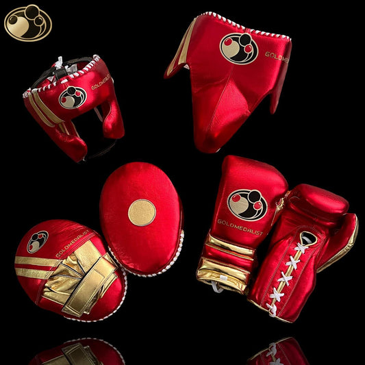 Boxing Gloves Set, Red/Gold Boxing set, Boxing Head Guard