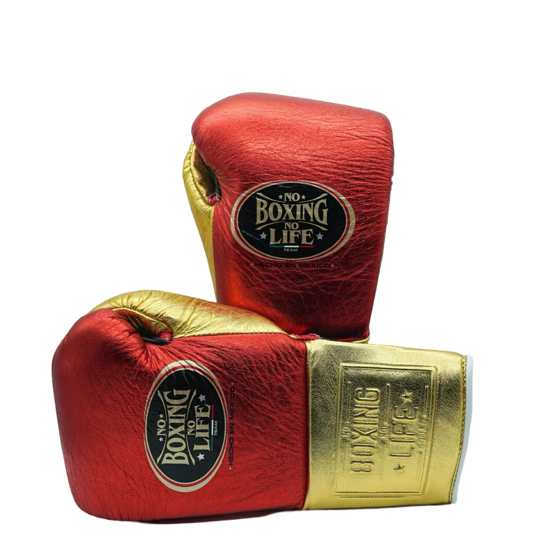 No Boxing No Life Boxing Gloves Red/Gold Lace-Up Training