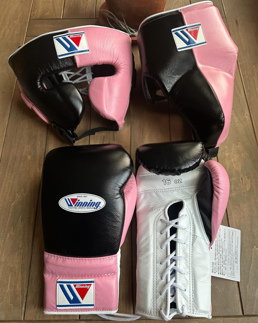 Customizable  Winning Pink/Black Boxing set |  winning Headguard and Groinguard