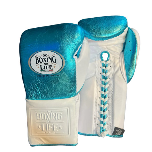 No Boxing No Life Blue/White Professional Training Boxing Gloves | Customizable Gloves