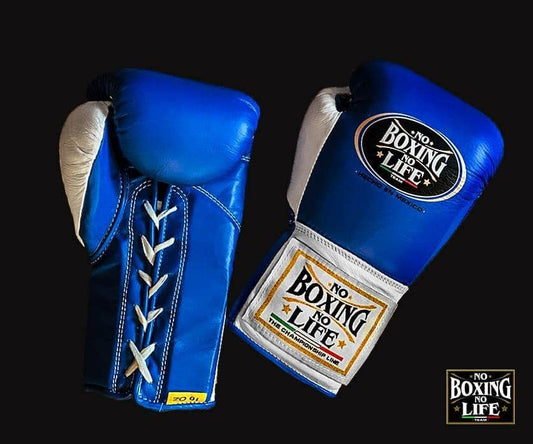 No boxing no life Blue/White  boxing gloves 4-24oz , premium soft sparring gear