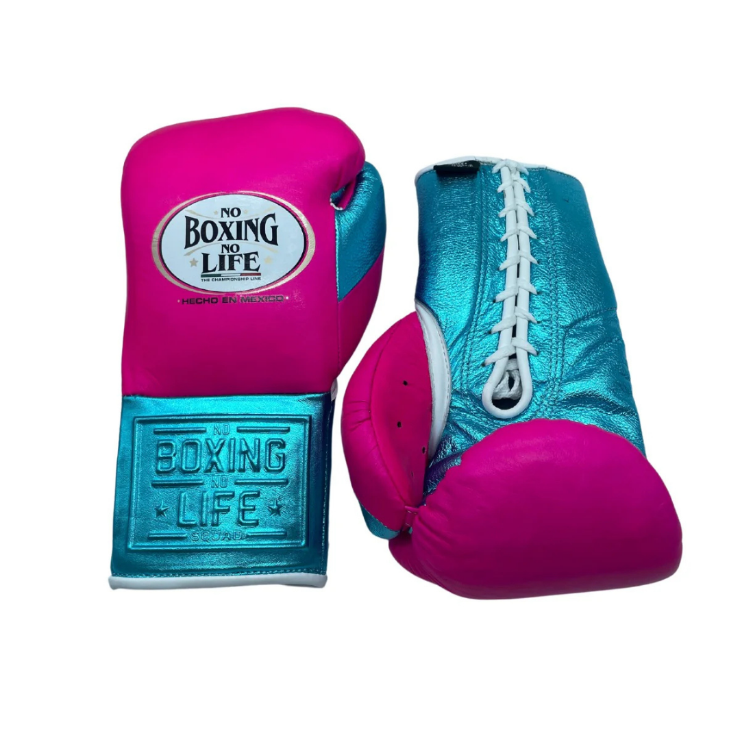 No Boxing No Life Boxing Gloves Pink/Blue Comfort Leather
