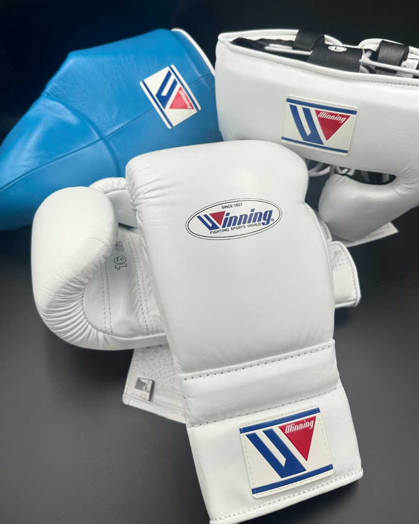Winning Blue/White Boxing set |  Personalized winning Headguard and Groinguard