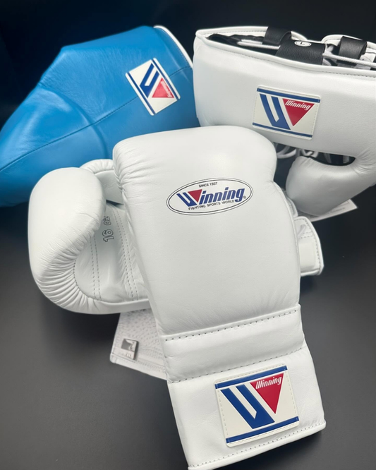 Winning Blue/White Boxing set |  Personalized winning Headguard and Groinguard