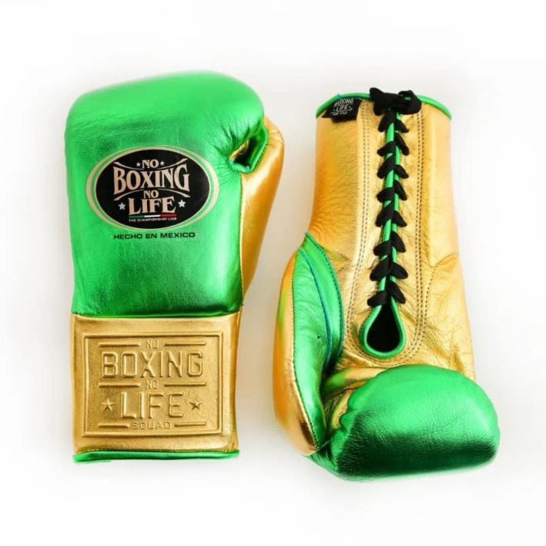 No boxing no life Green/Gold boxing gloves, premium soft-padding sparring gear