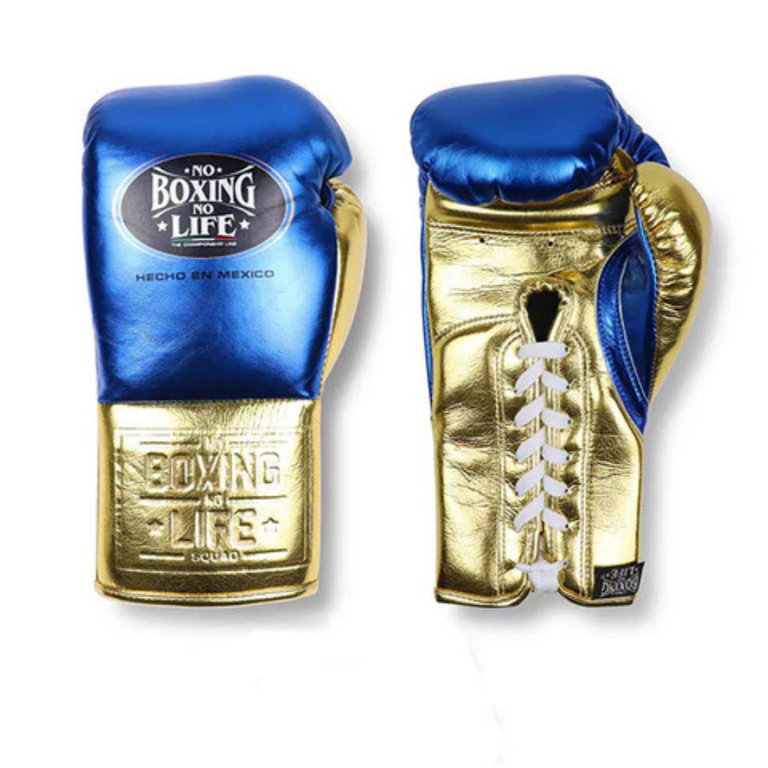 No Boxing No Life Blue/Gold Professional Training Boxing Gloves | Customizable Gloves