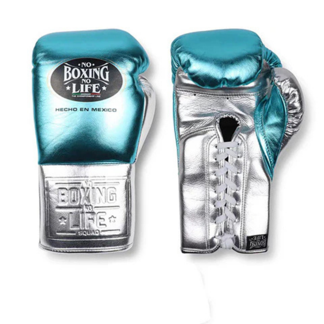 No Boxing No Life Boxing Gloves Blue/Silver Leather