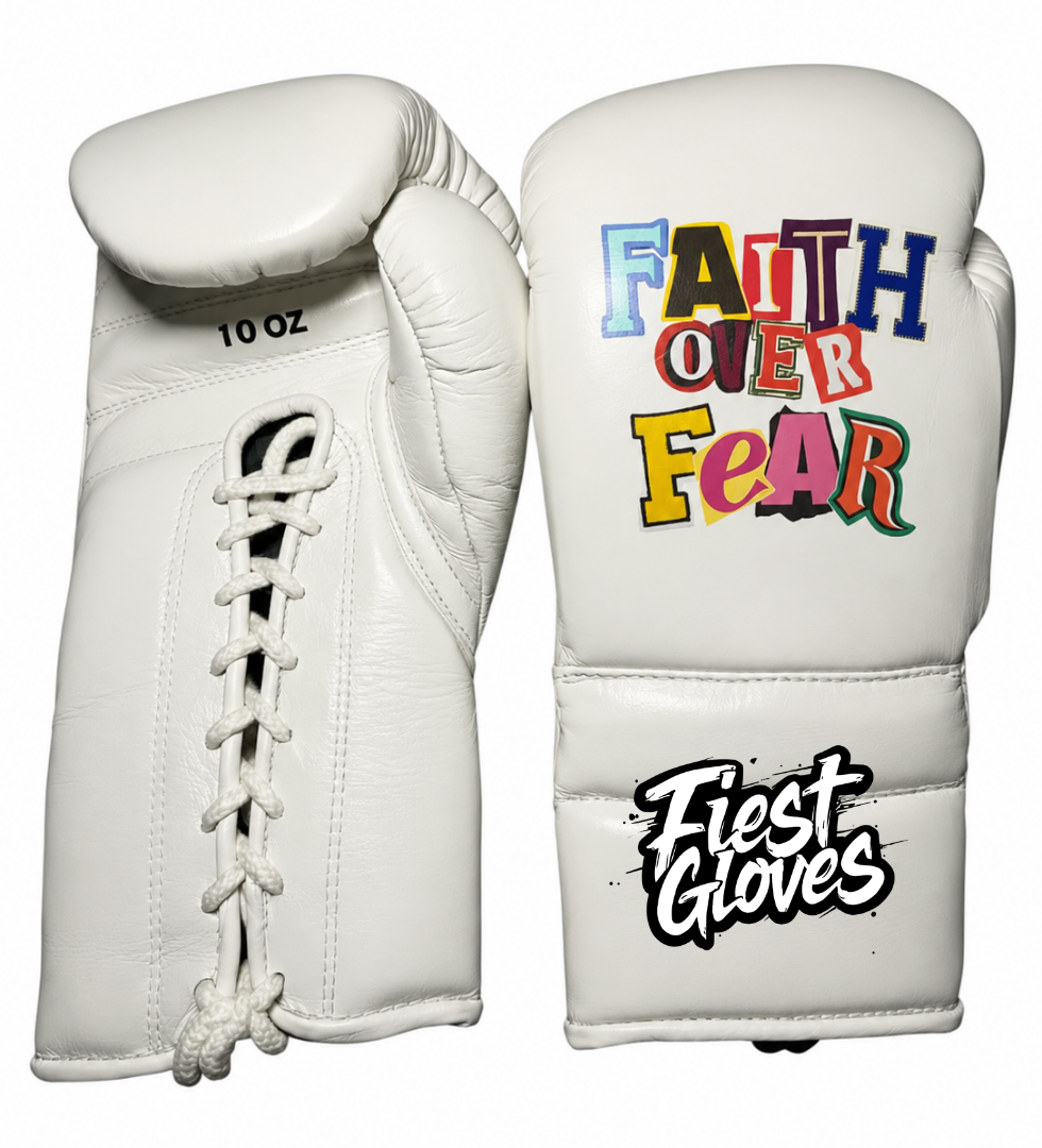 Fiest Winning Style Boxing Gloves White Leather Lace-Up