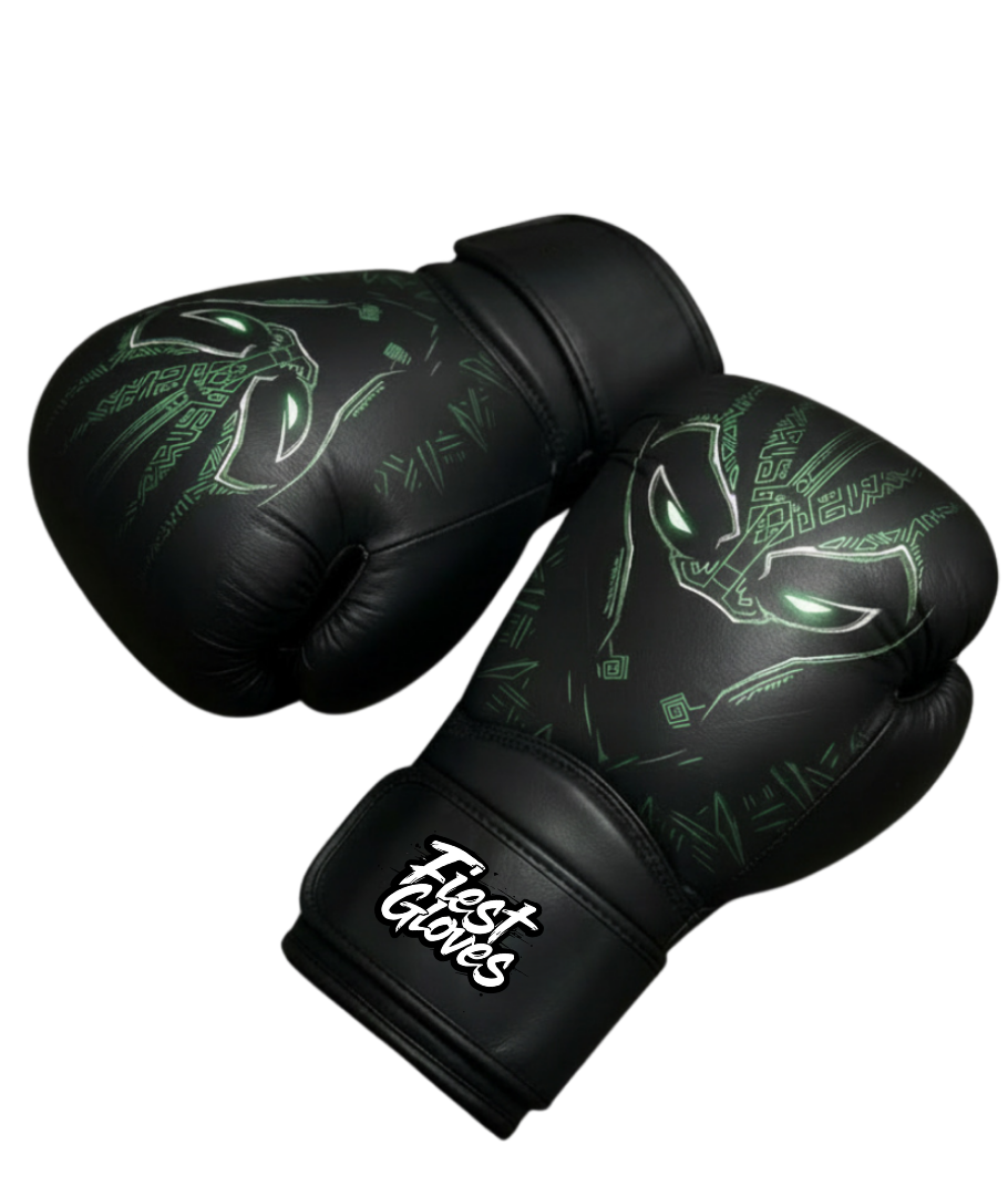 Fiest Winning Style Boxing Gloves Black/Green Leather Velcro