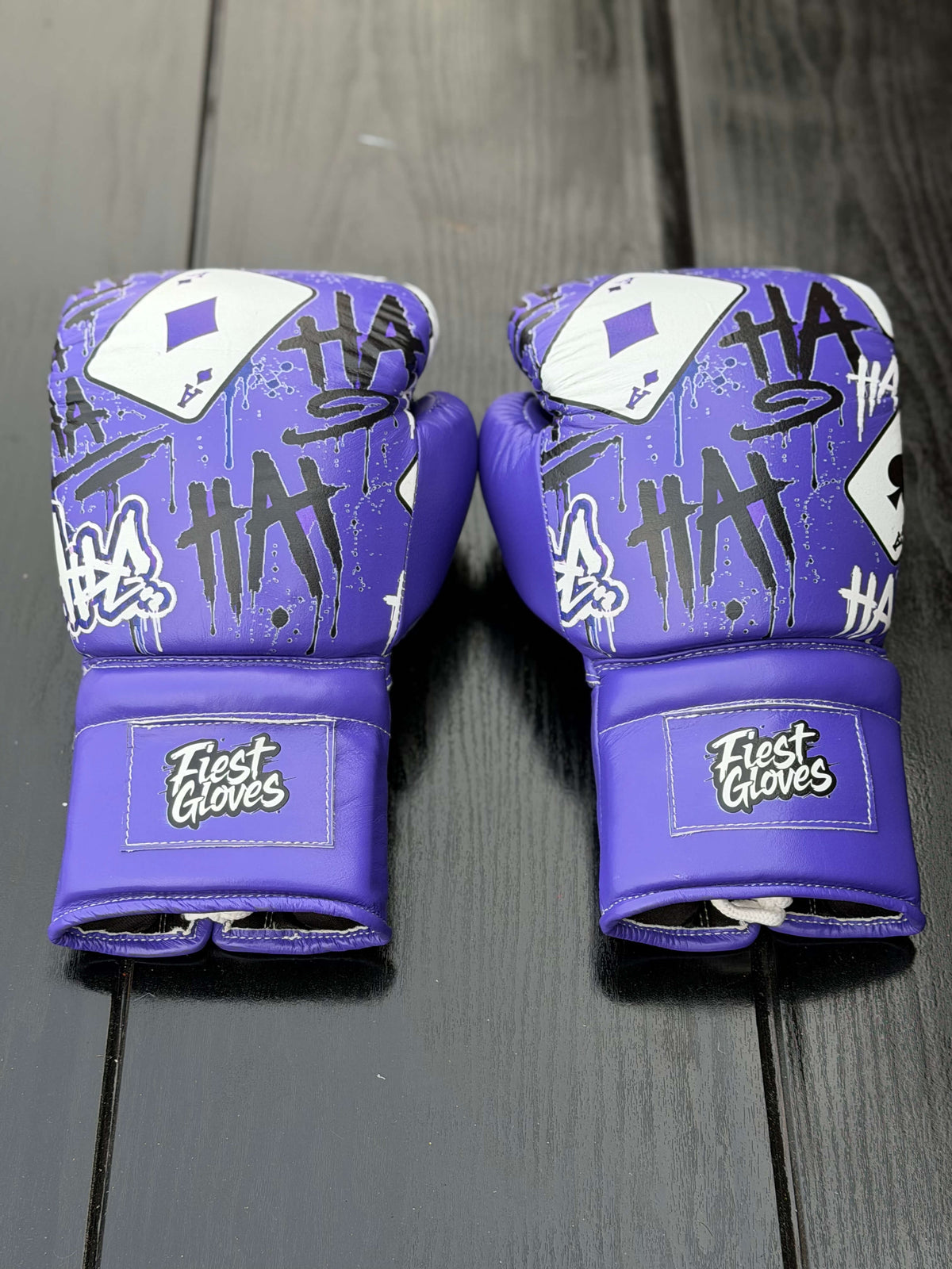 Fiest Winning Joker Style Boxing Gloves Purple Leather Training Gloves Back View