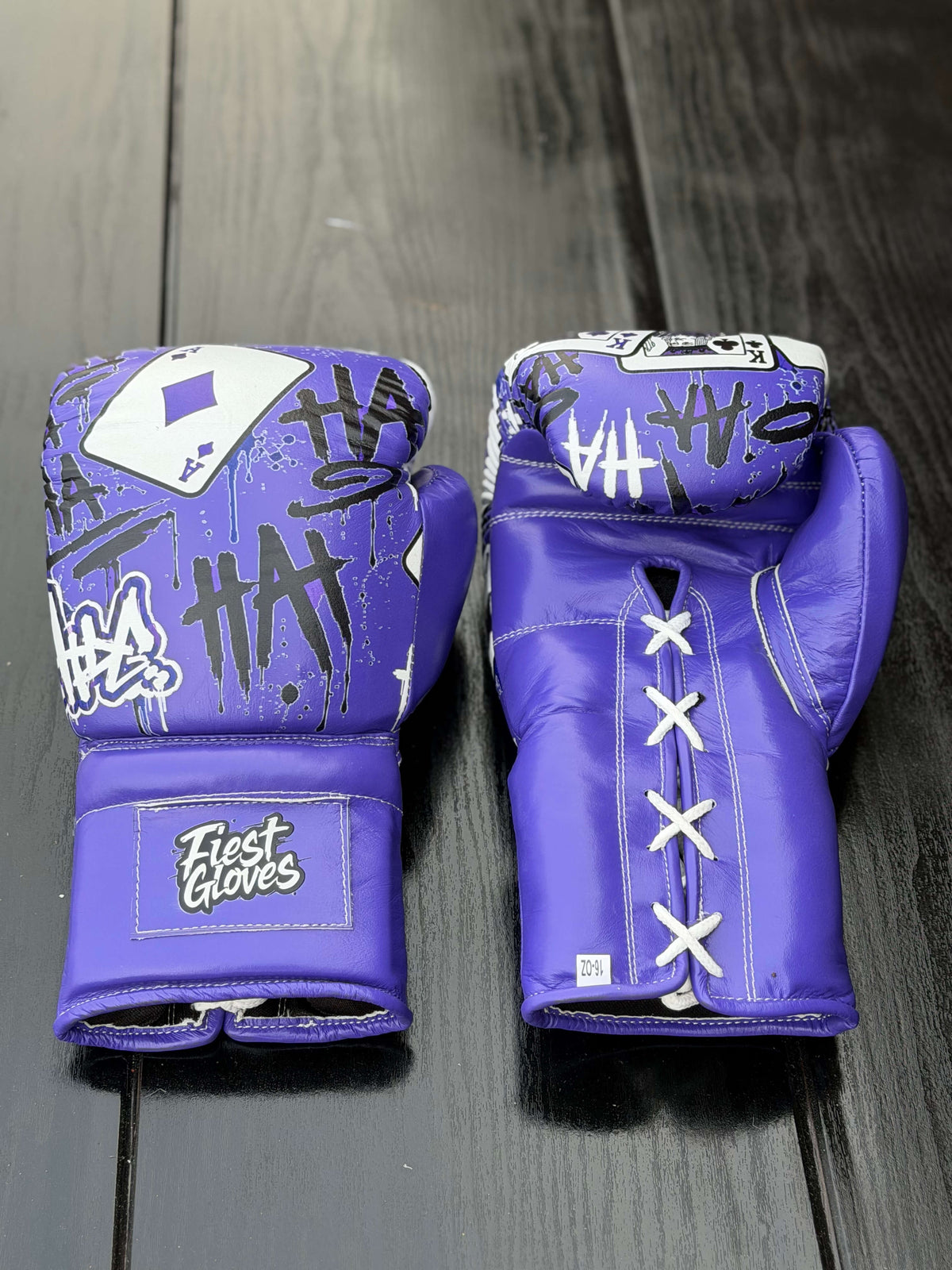 Fiest Winning Joker Style Boxing Gloves Purple Leather Training Gloves Front View