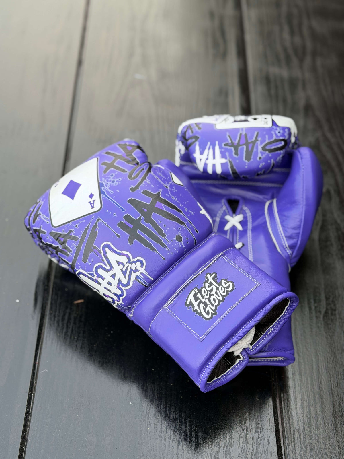 Fiest Winning Joker Style Boxing Gloves Purple Leather Training Gloves