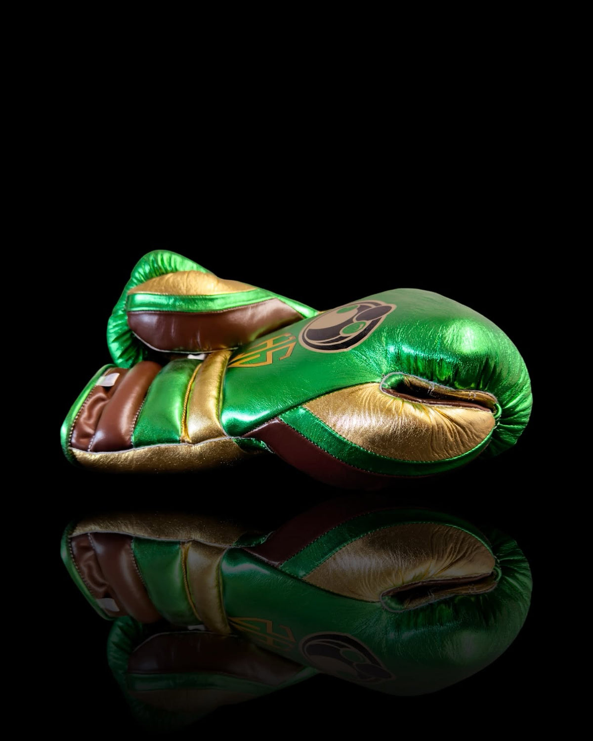 grant boxing gloves green/gold/brown front view premium fight gloves Thumb View