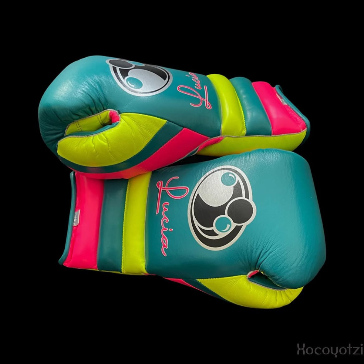 Grant Boxing Gloves Green/Yellow/Pink Leather Training Gloves Thumb View