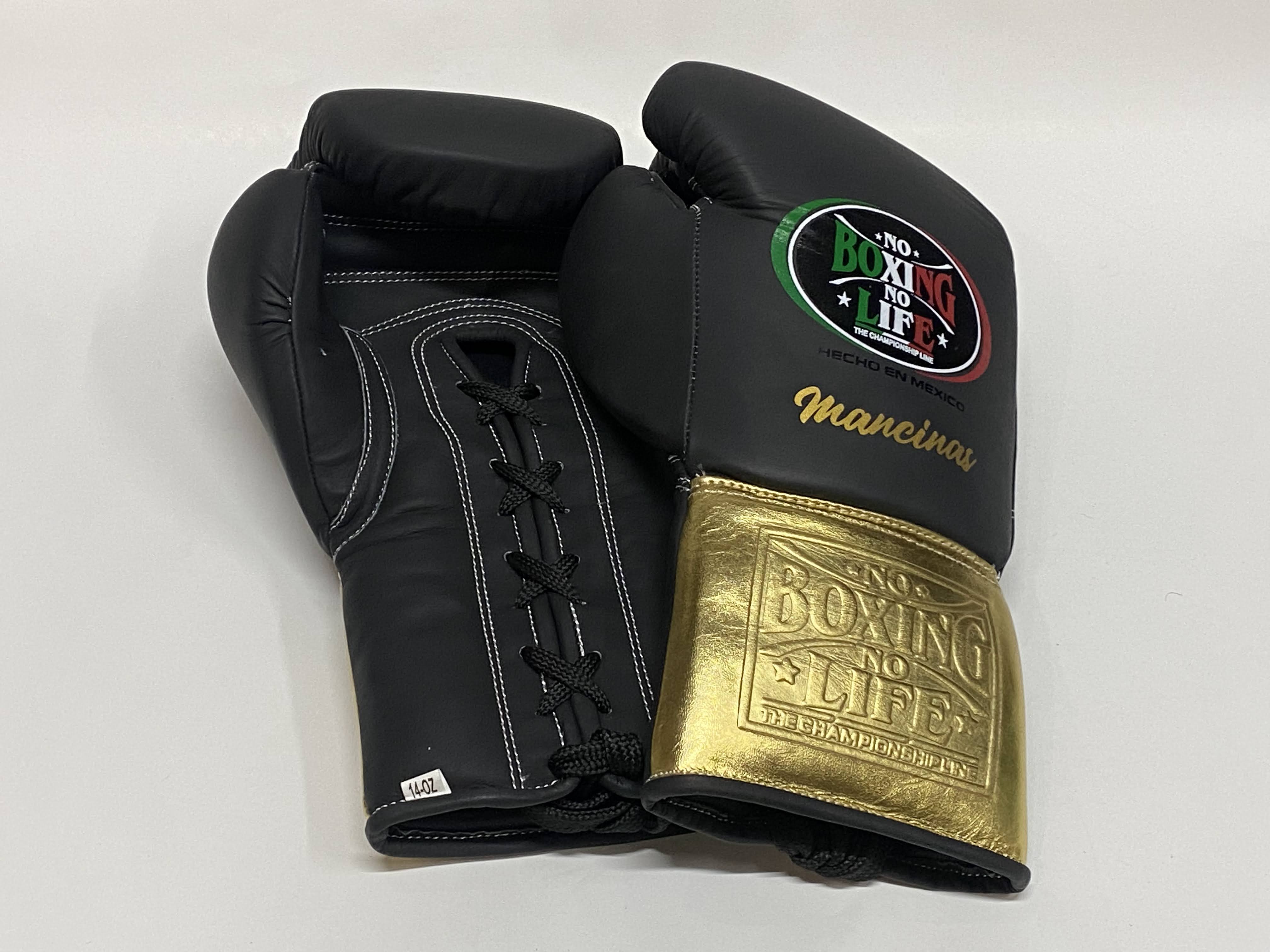 No Boxing No Life Boxing Gloves Black/Gold Durable Leather