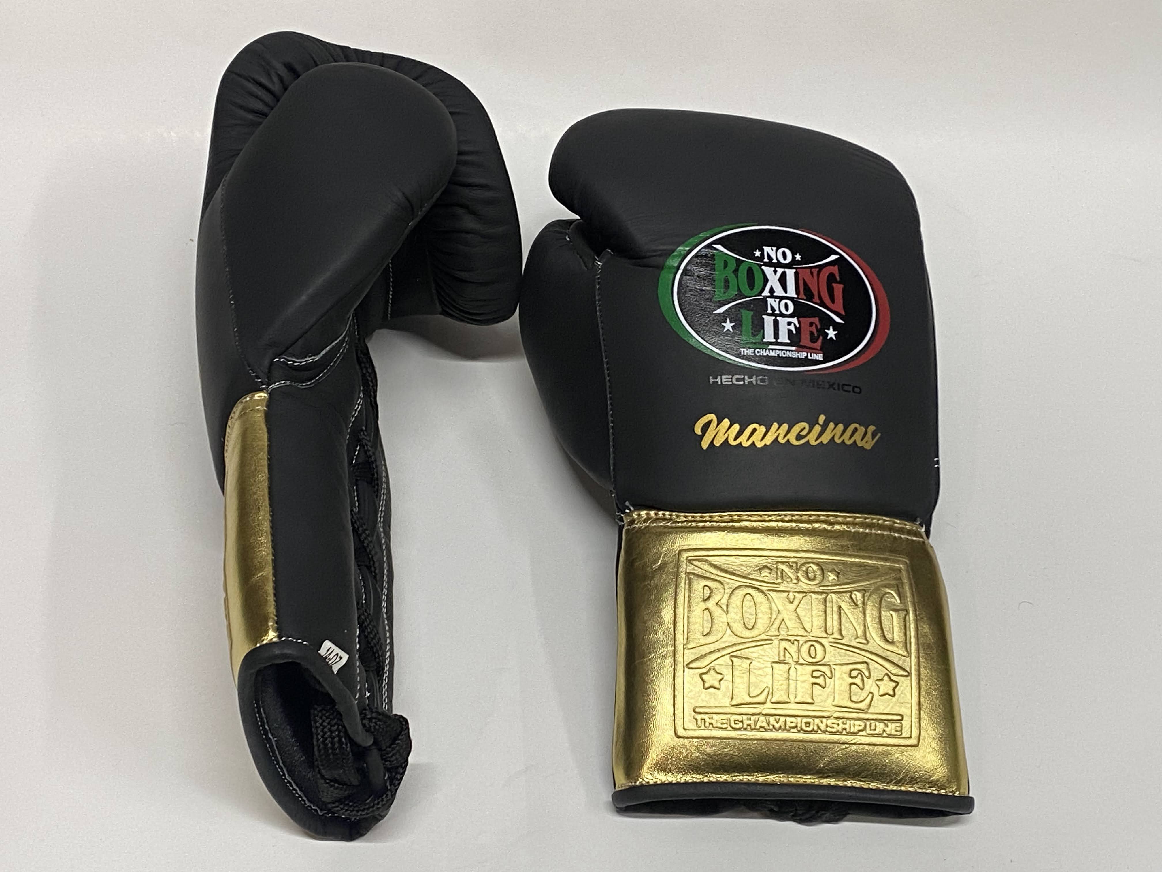 No Boxing No Life Boxing Gloves Black/Gold Durable Leather