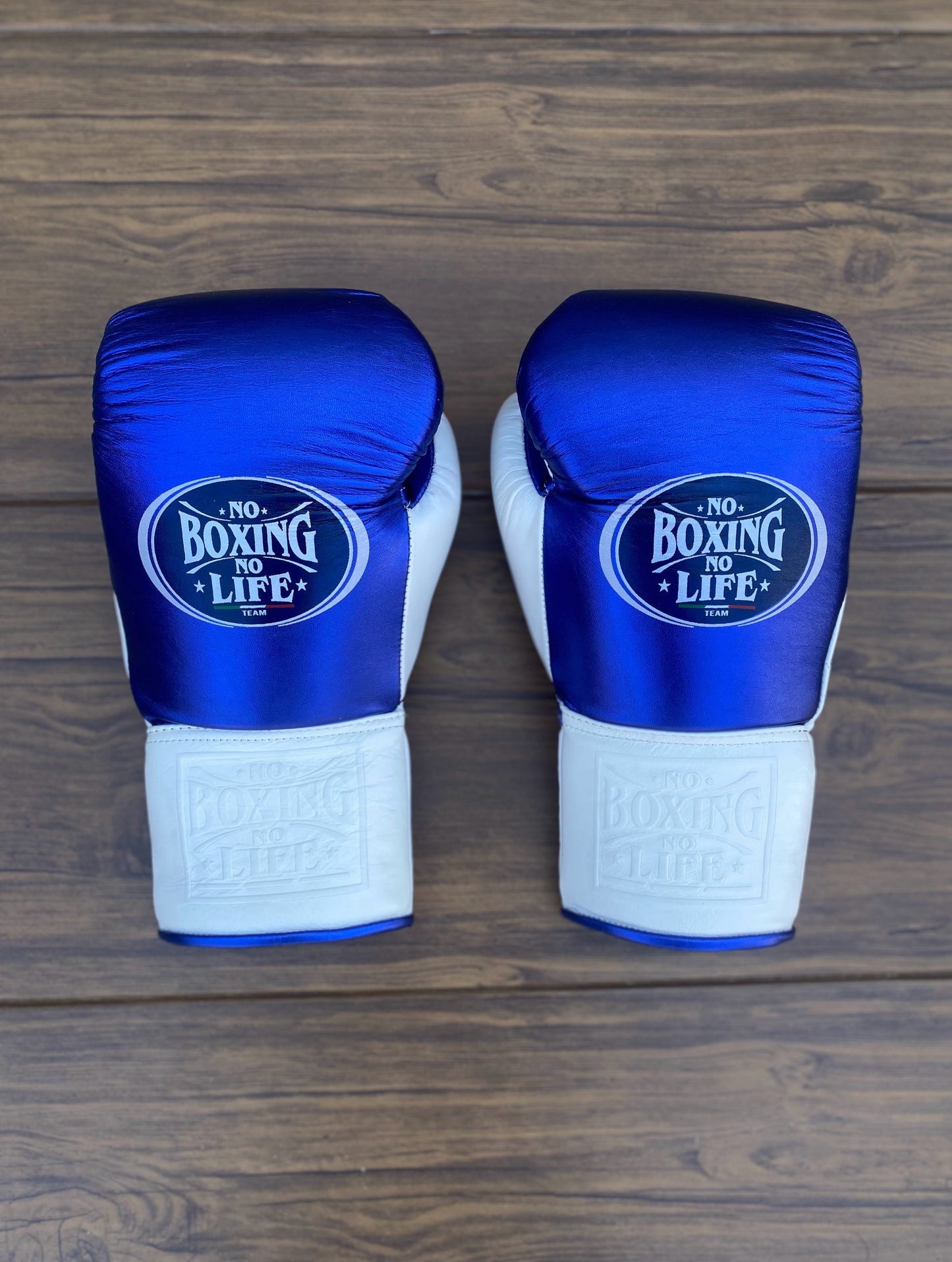 No Boxing No Life White/Blue Professional Training Boxing Gears | Customizable Gloves