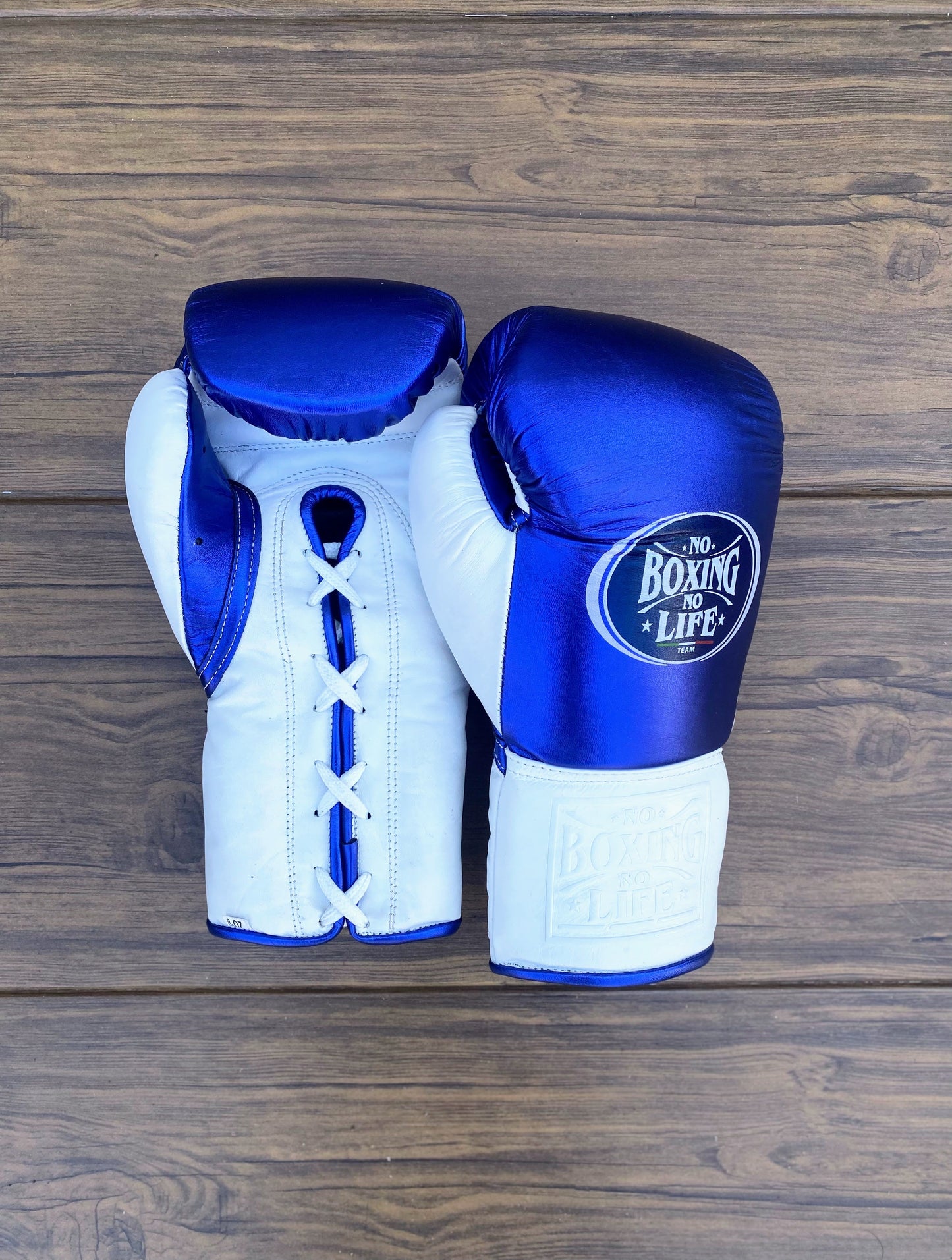 No Boxing No Life White/Blue Professional Training Boxing Gears | Customizable Gloves