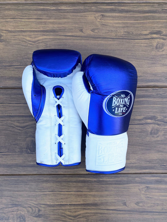 No Boxing No Life White/Blue Professional Training Boxing Gears | Customizable Gloves
