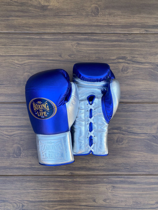 No boxing no life Blue/Silver boxing gloves , soft cushion sparring gloves