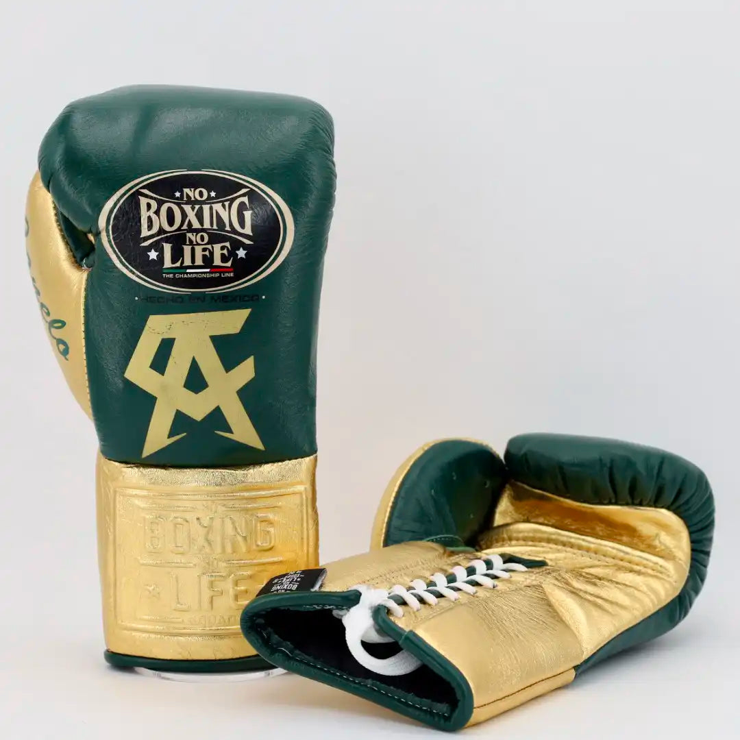 No Boxing No Life Boxing Gloves | Professional Lace-up | Customizable - Ergonomic Design | Green/Gold