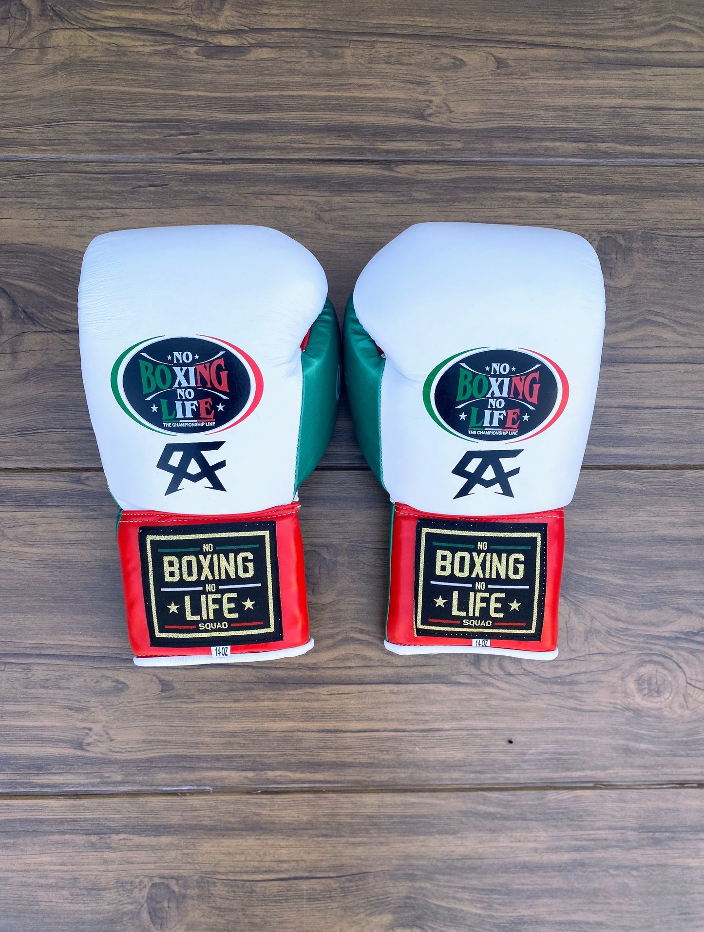 No boxing no life White/Green boxing gaers , premium soft-padding sparring gloves