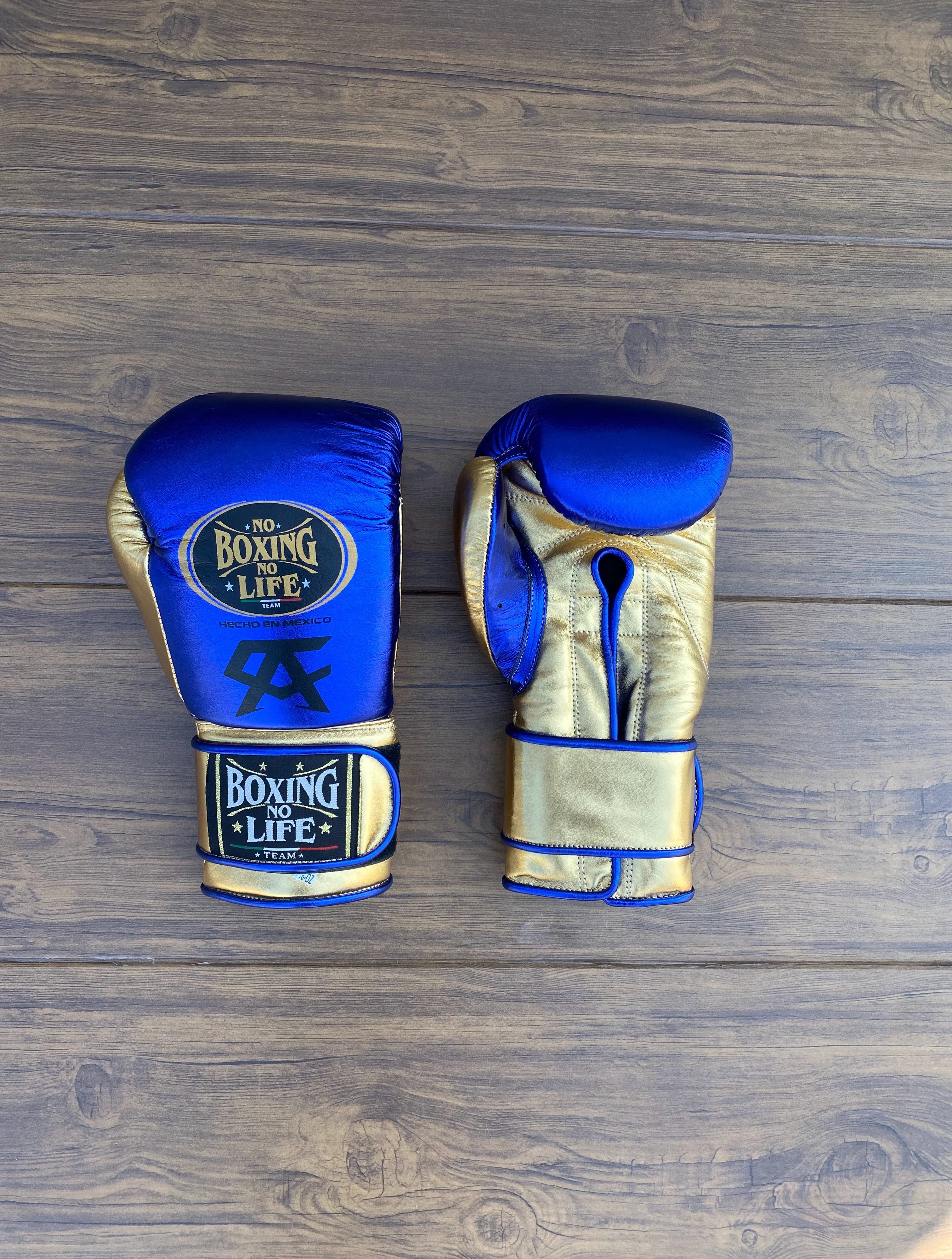 No Boxing No Life Boxing Gloves Blue/Gold/Black Durable Leather