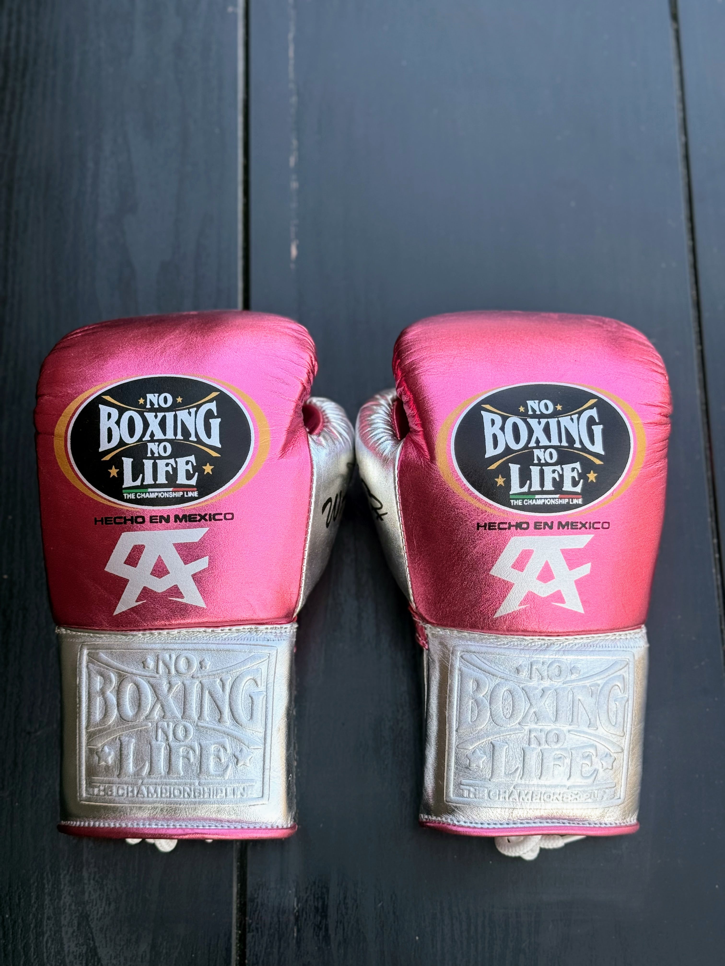 No Boxing No Life Boxing Gloves Pink/Silver Lace-Up Training