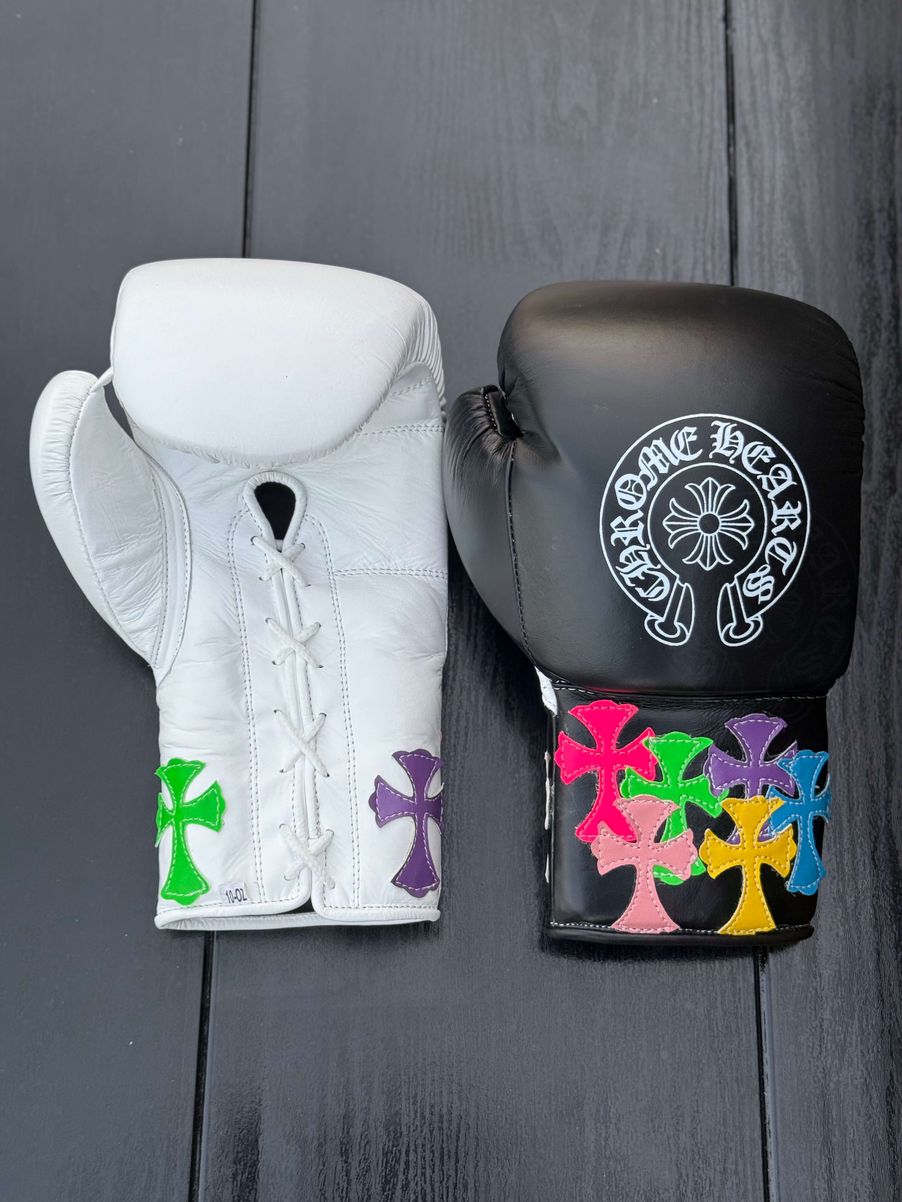Winning Boxing Gloves White/Black – Chrome Heart Style Lace-Up