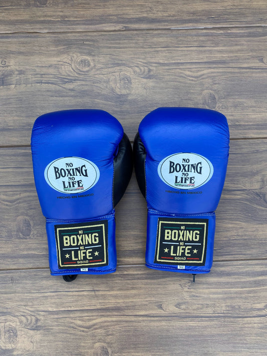 No Boxing No Life Blue/Black Professional Sparring Boxing Gloves | Customizable