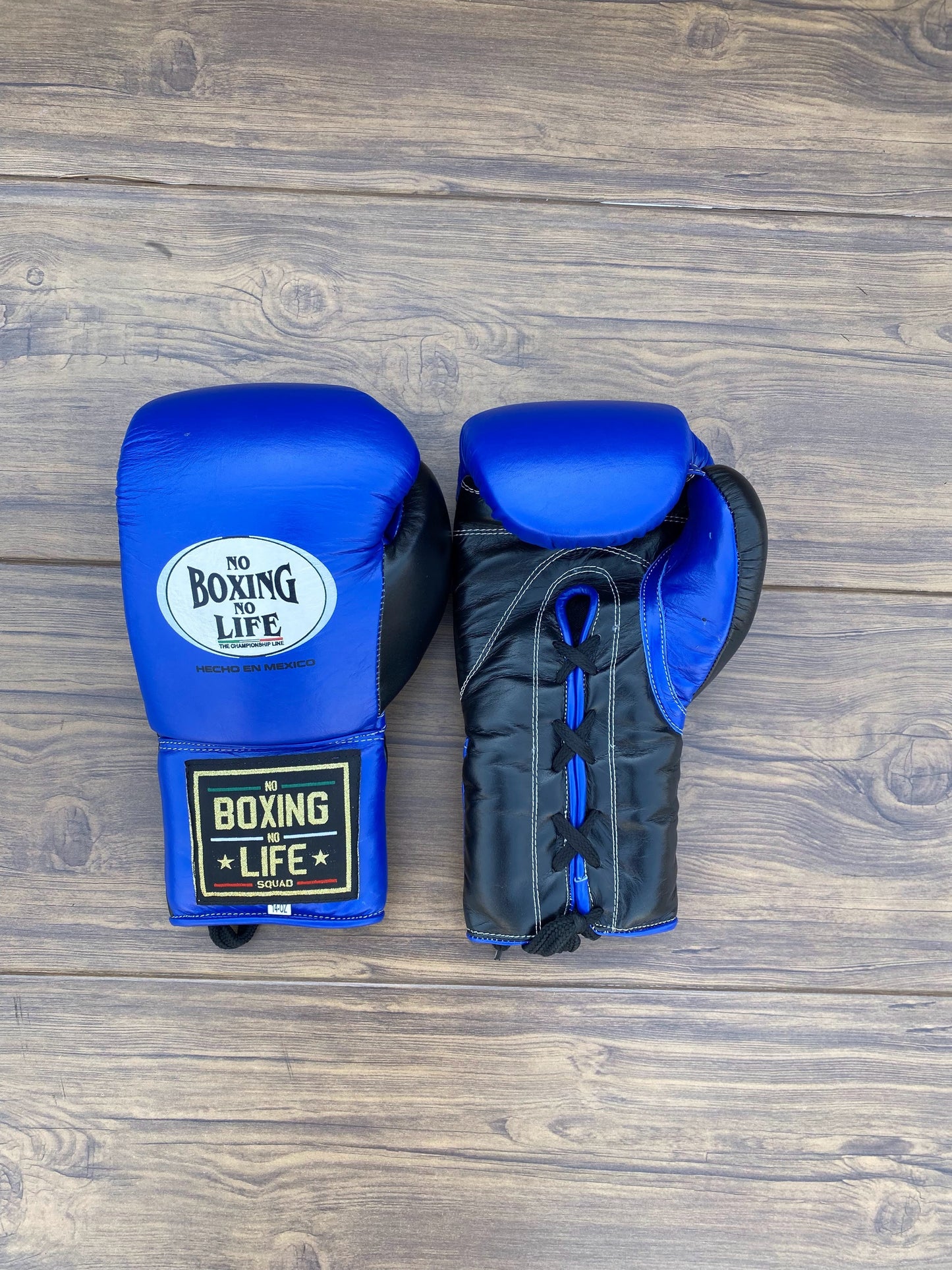 No Boxing No Life Blue/Black Professional Sparring Boxing Gloves | Customizable