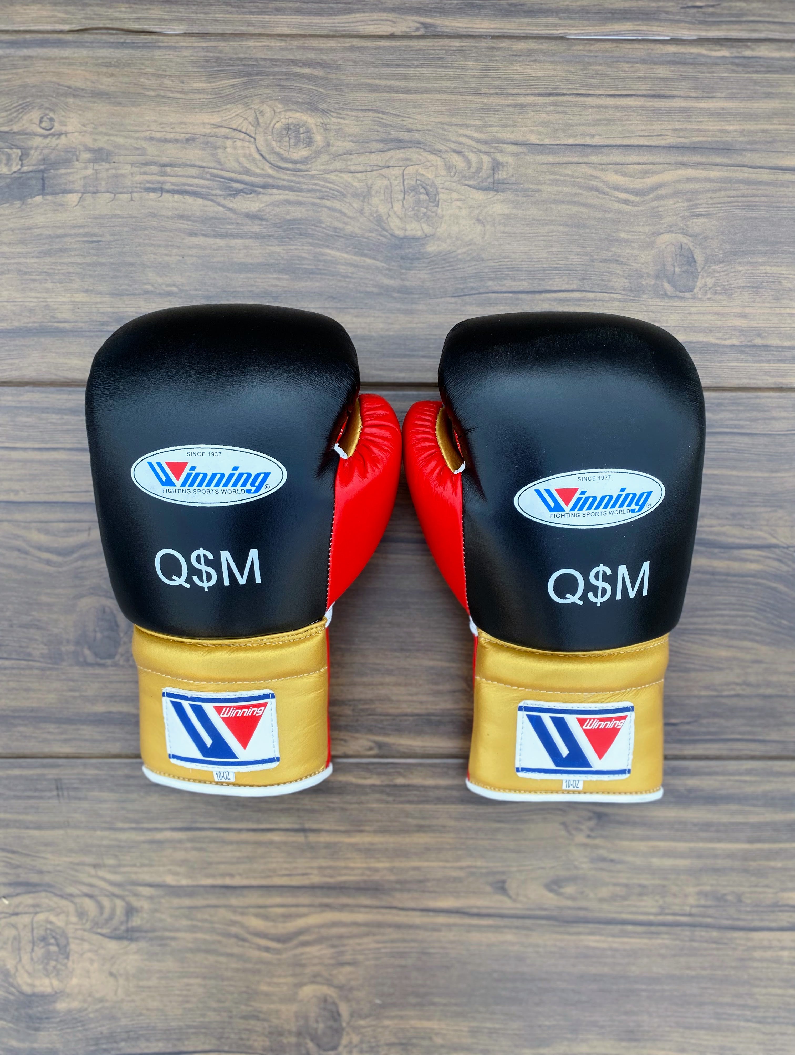 Winning Boxing Gloves Black/Red/Gold Leather