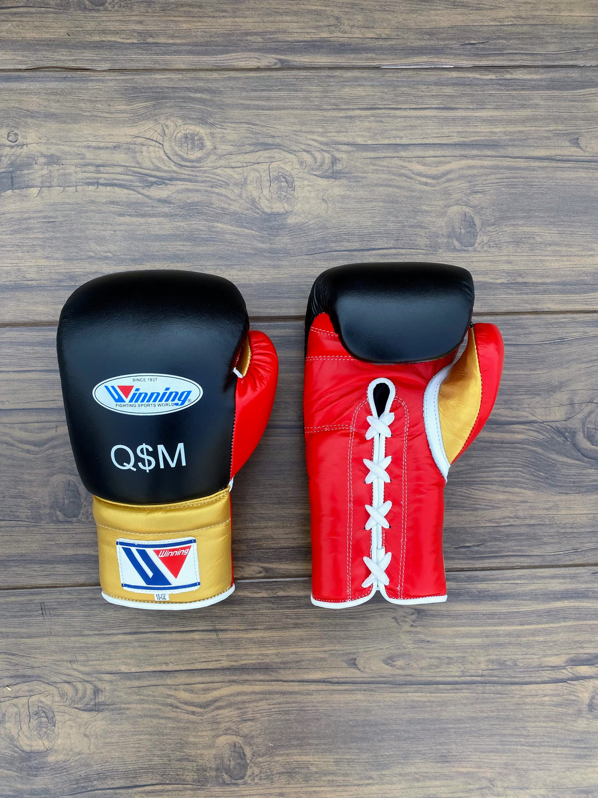 Winning Boxing Gloves Black/Red/Gold Leather