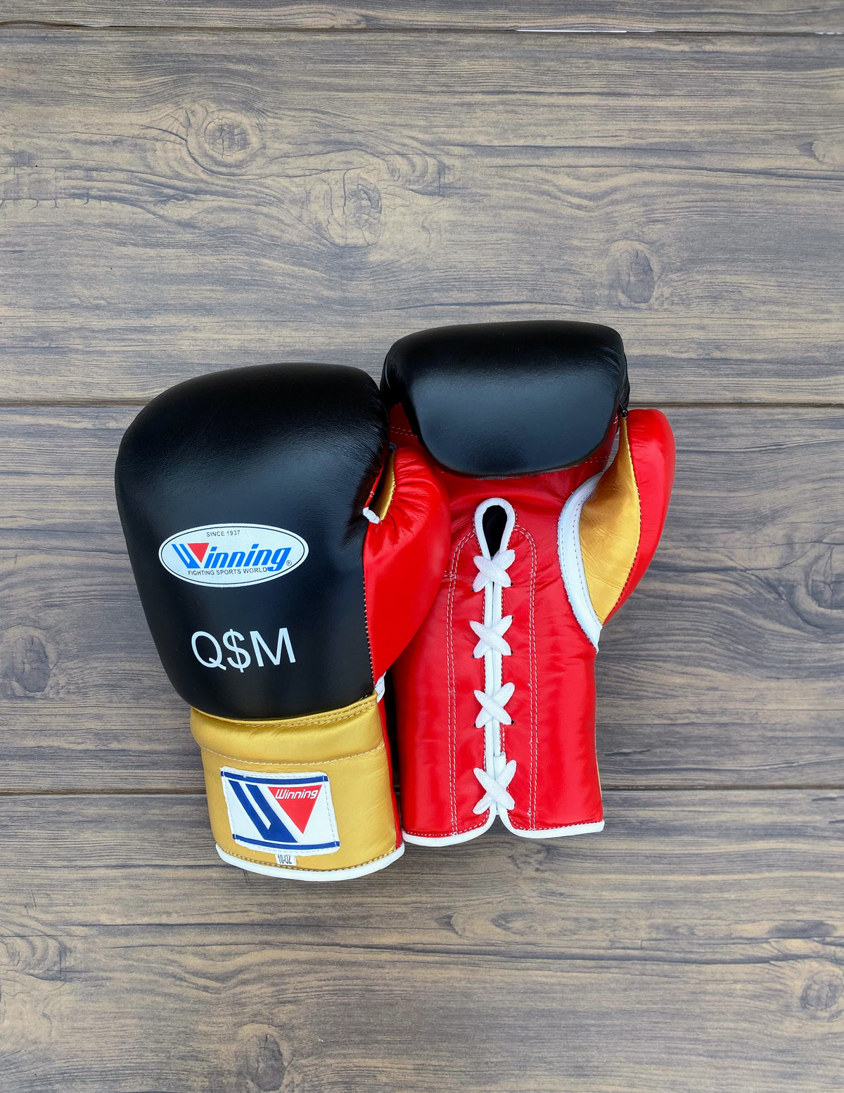 Winning Boxing Gloves Black/Red/Gold Leather