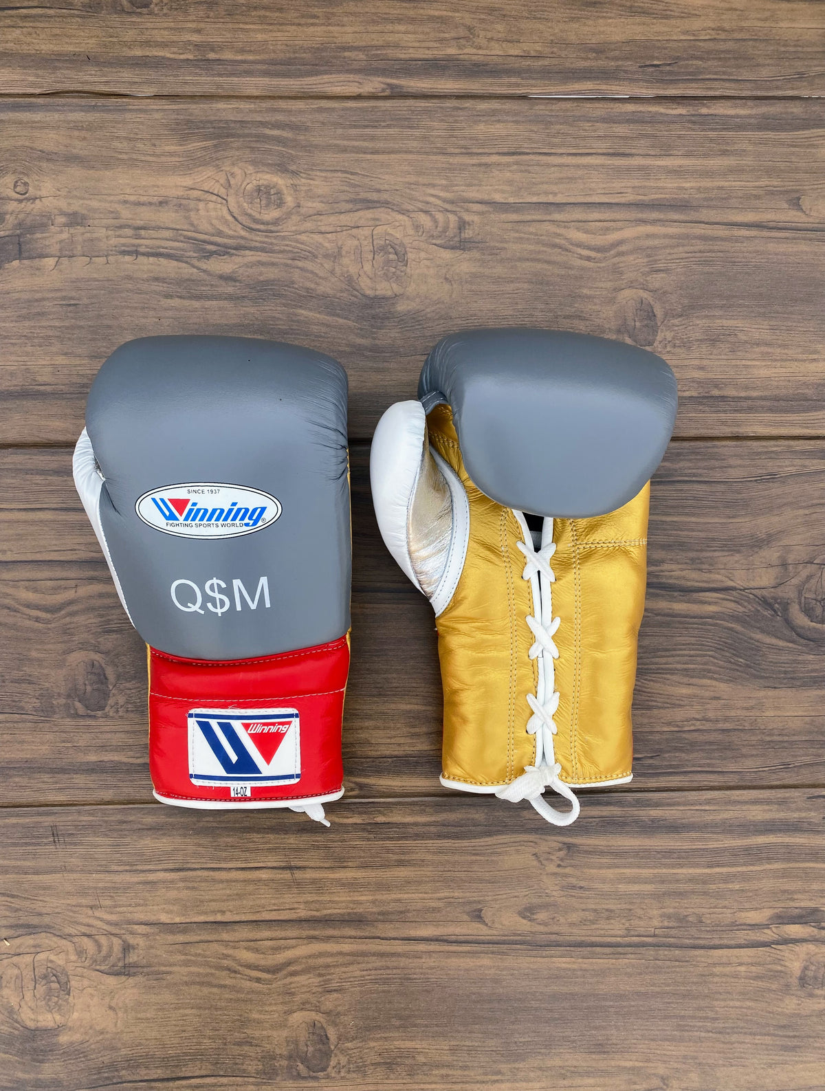 Winning Boxing Gloves Grey/Red/Gold/White Durable Leather