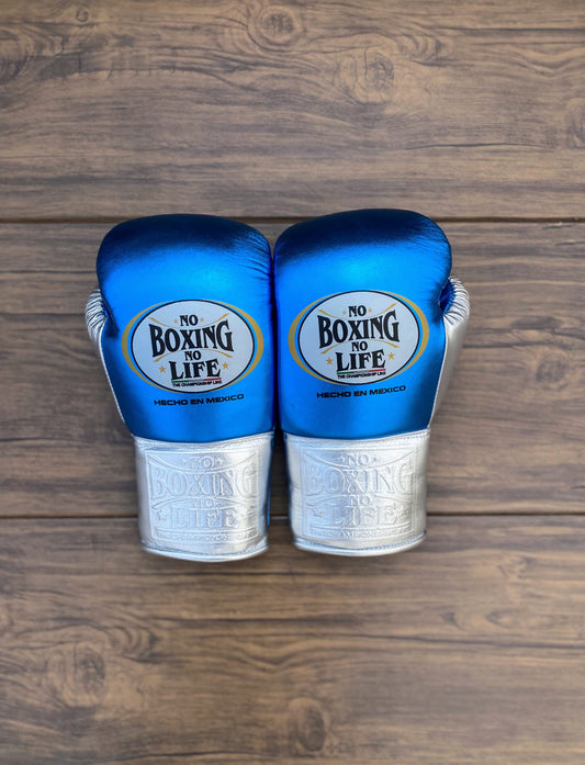 No boxing no life Blue/Silver boxing gears 4-24oz , professional soft-fit sparring gloves