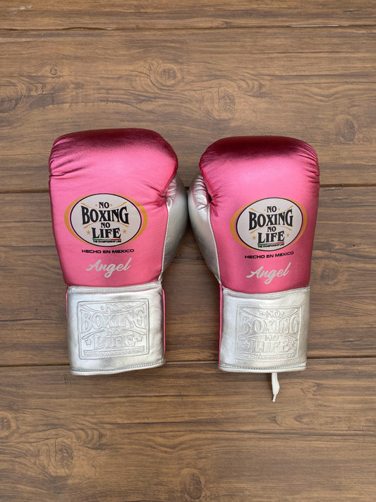 No boxing no life Pink/Silver boxing gloves, premium soft sparring training gear