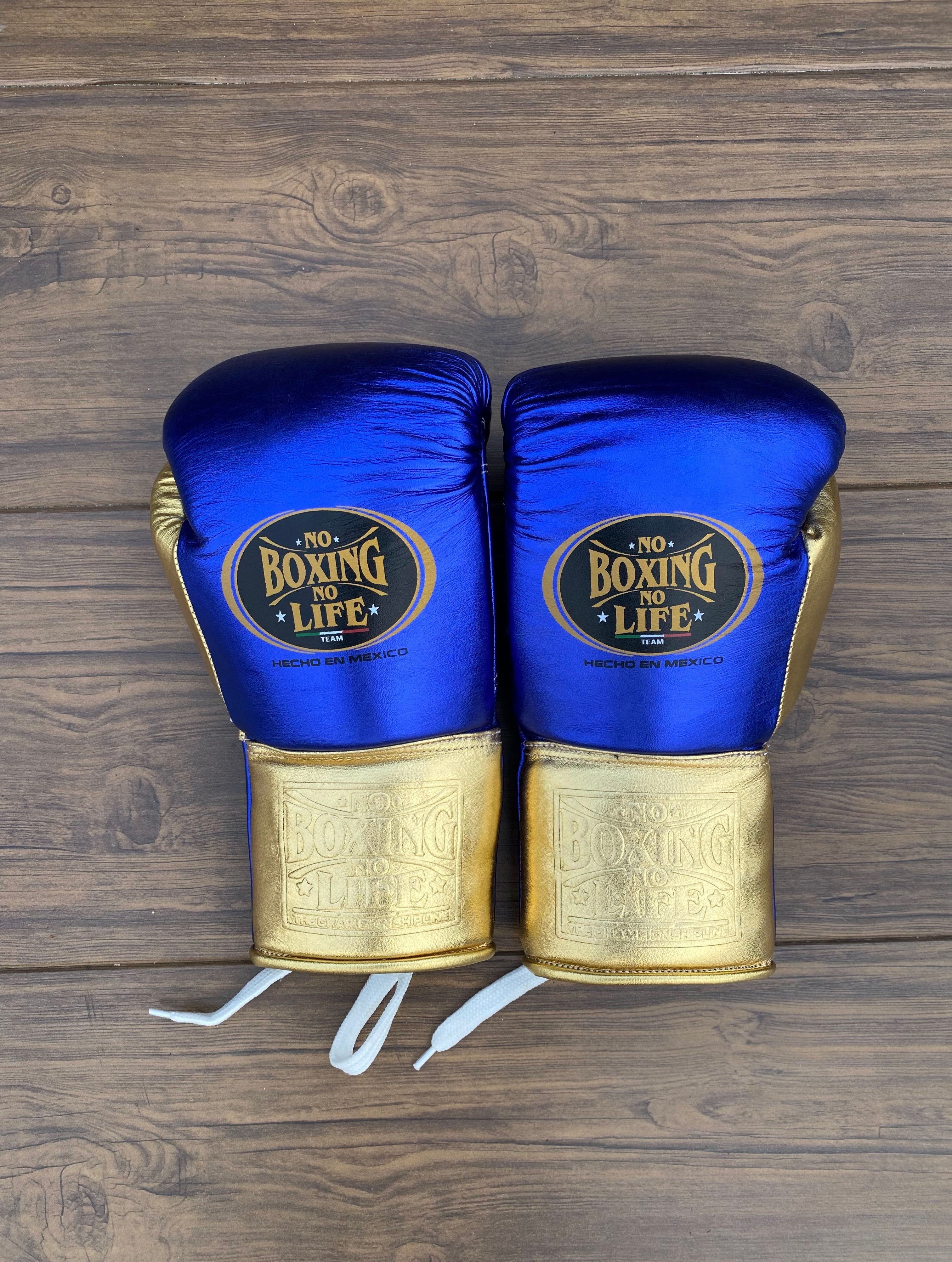 No Boxing No Life Boxing Gloves Blue/Gold Leather