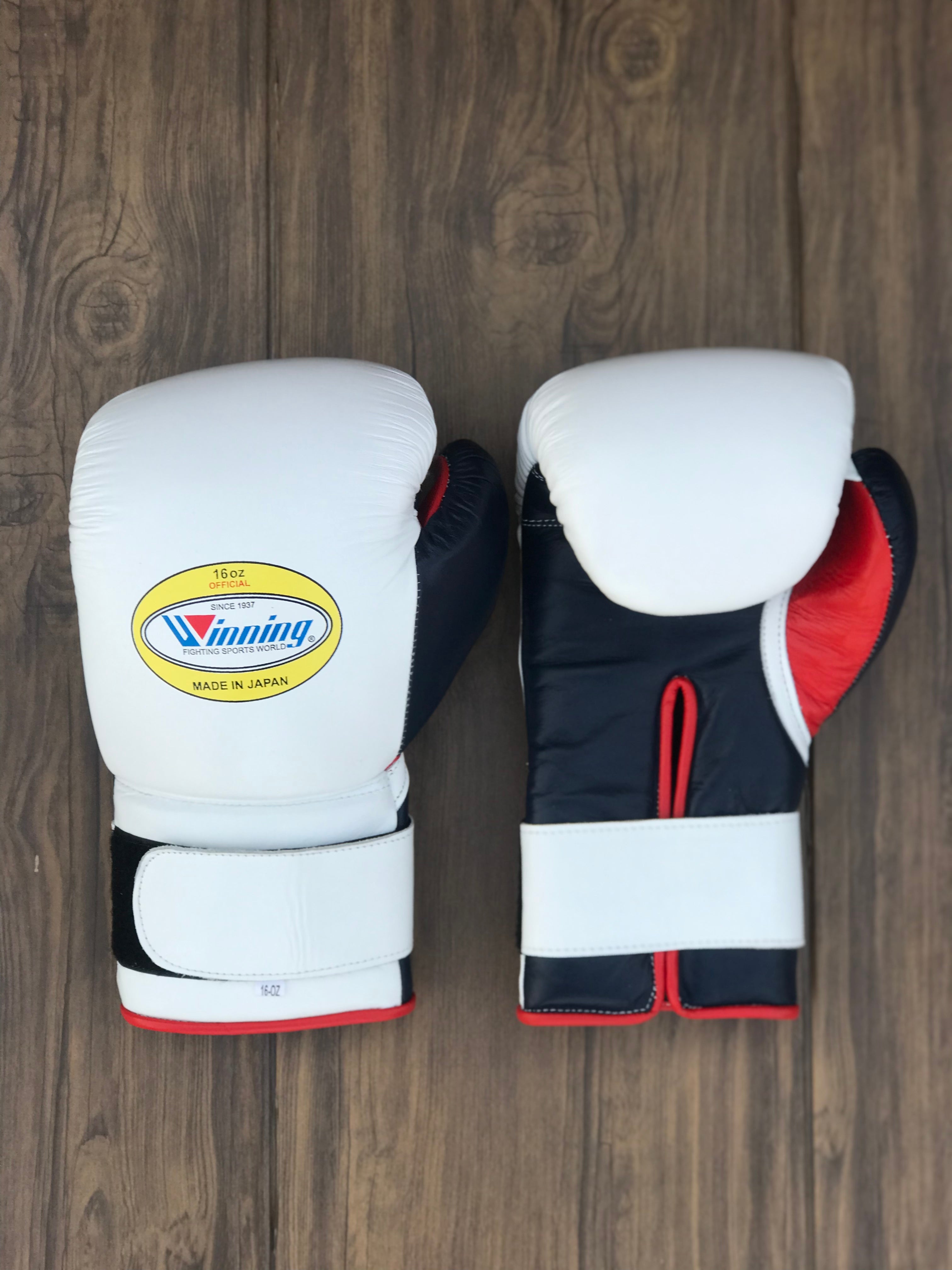 Winning Boxing Gloves White/Black/Red Velcro Training