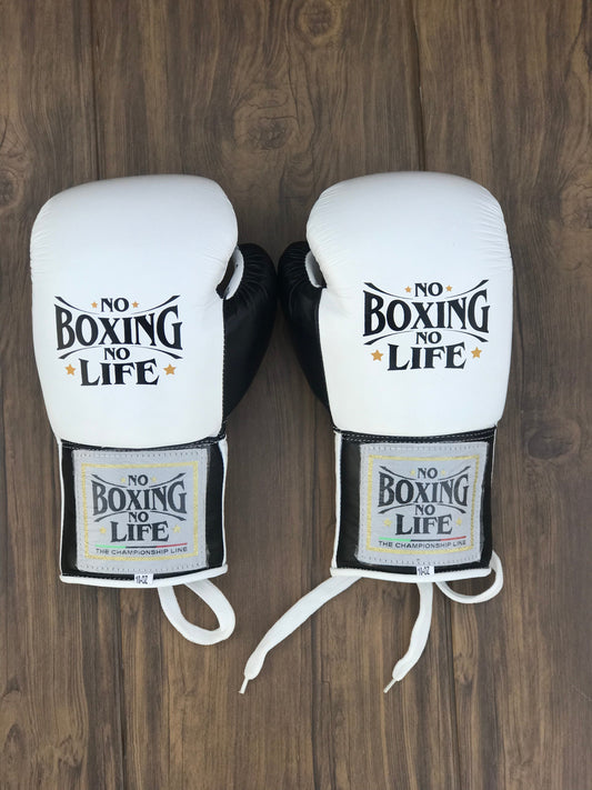 No boxing no life White/Black boxing gears , ultra-soft cushion sparring gloves