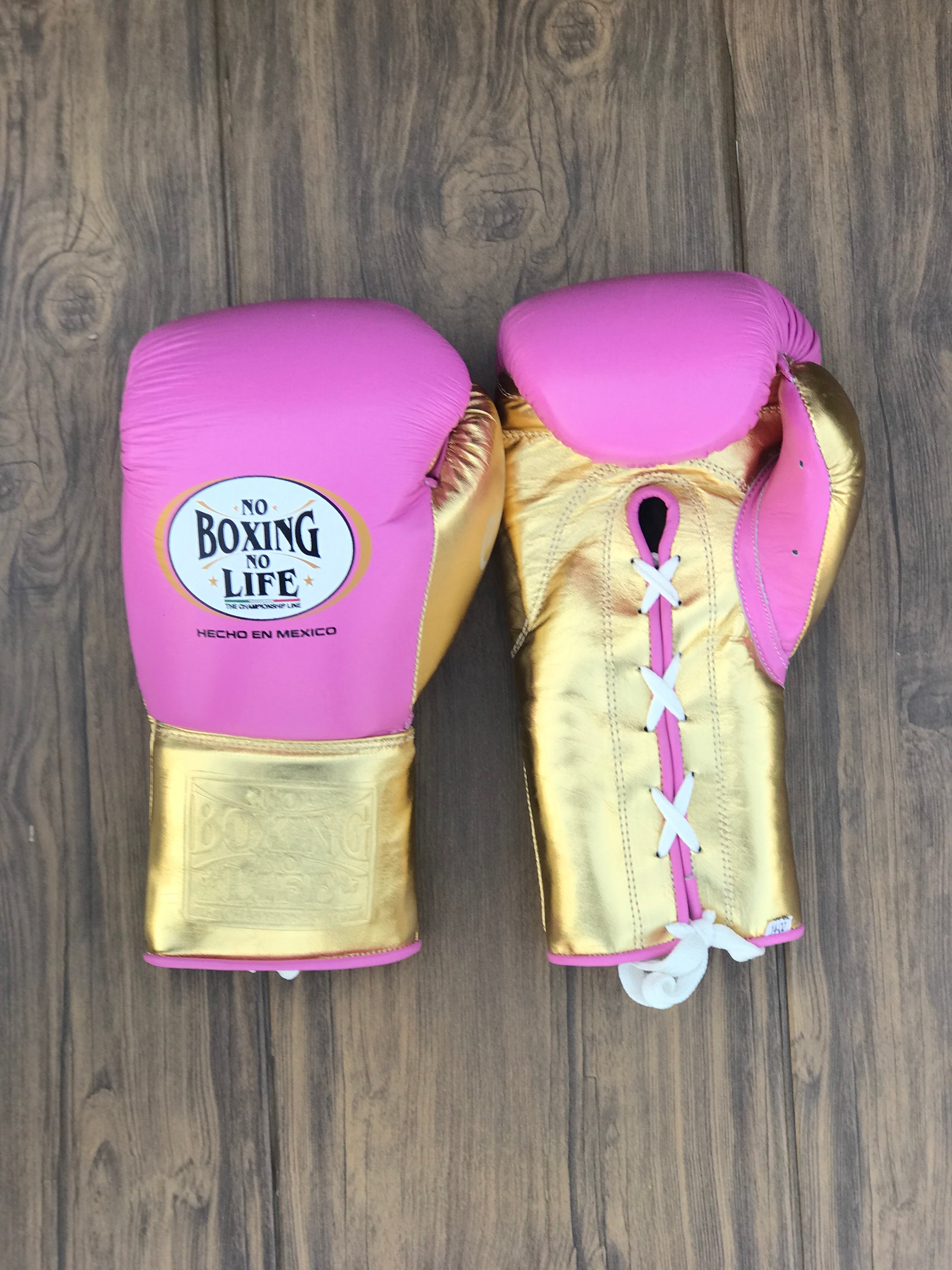 No Boxing No Life Boxing Gloves Pink/Gold Boxing Training