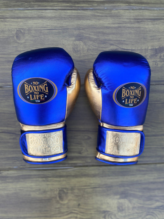 No Boxing No Life Blue/Gold Premium Training Boxing Gloves | Customizable Gears