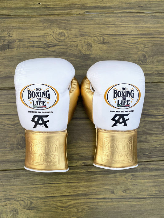 No boxing no life White/Gold boxing gears , premium soft-padding training gloves