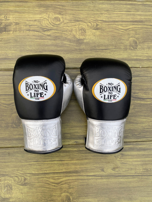 No boxing no life Black/Silver boxing gloves 4-24oz , professional soft sparring gear