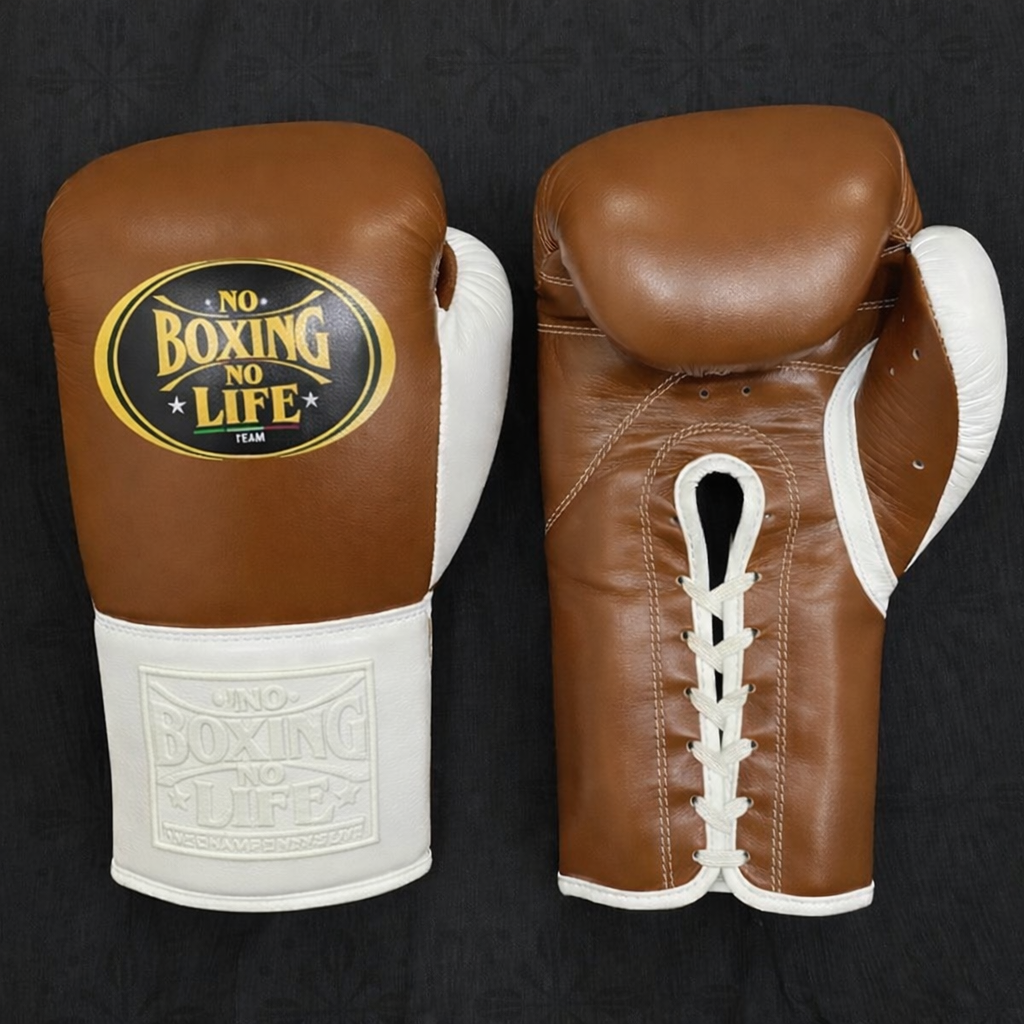 No Boxing No Life Boxing Gloves Brown/White Secure Fit Leather
