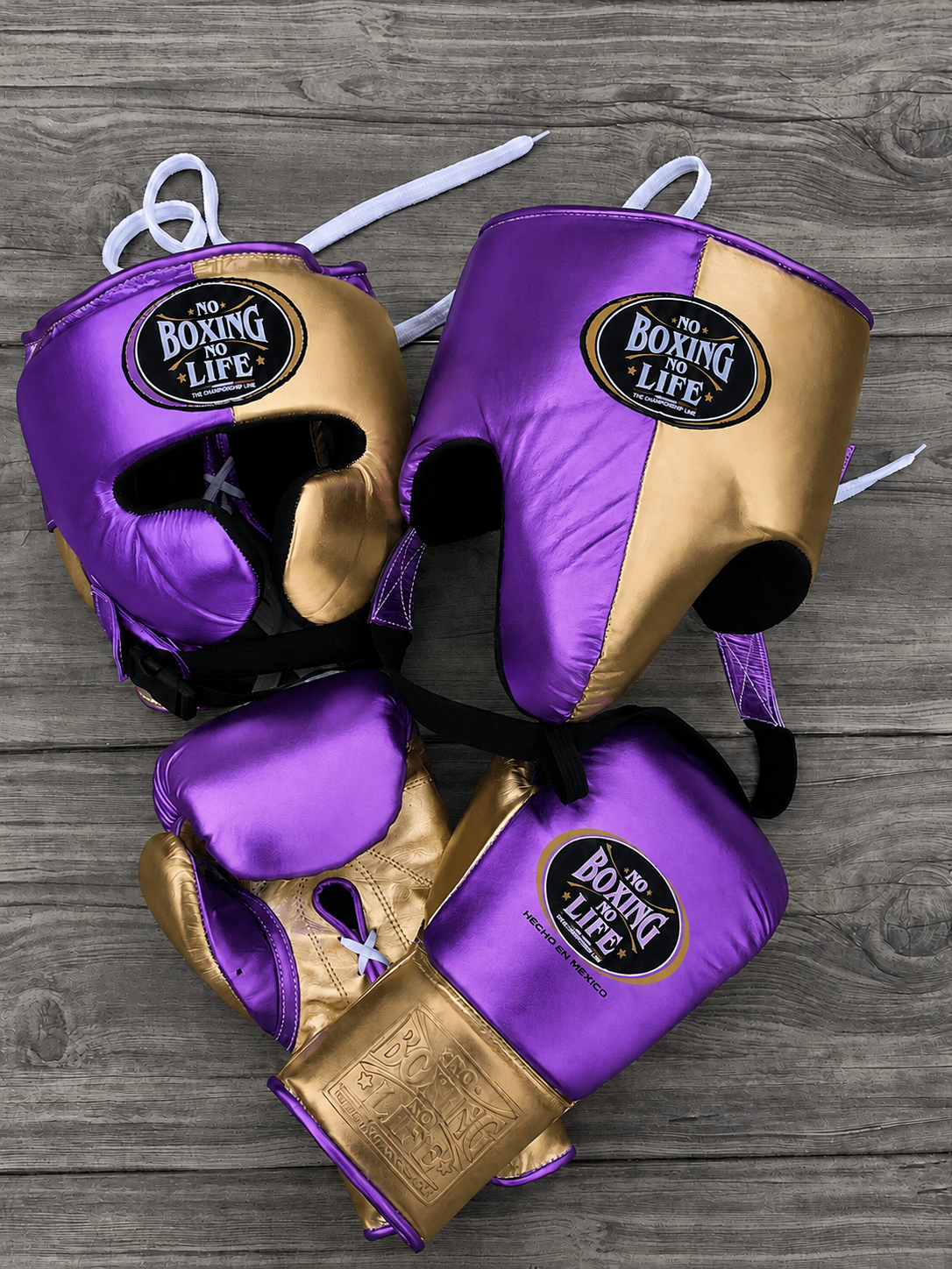 No Boxing No Life Purple/Gold Boxing Set Custom Training Gloves Bundle