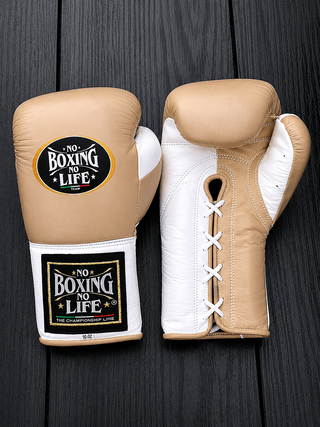 No Boxing No Life Boxing Gloves Beige/White Leather