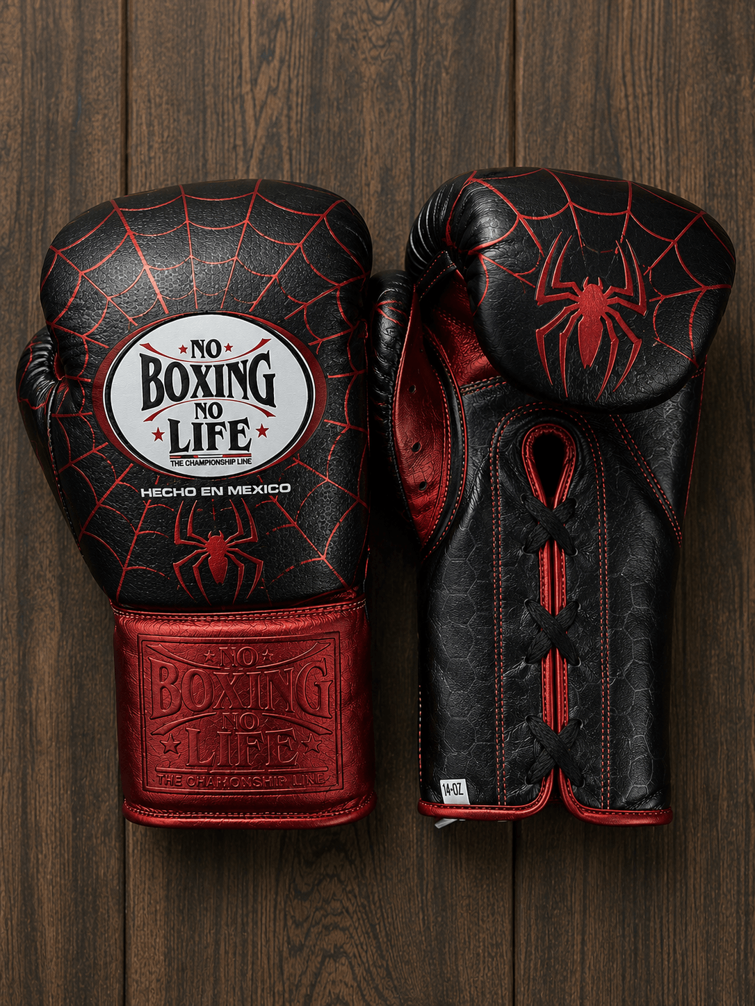 No Boxing No Life Boxing Gloves Black/Red Spider Style Training