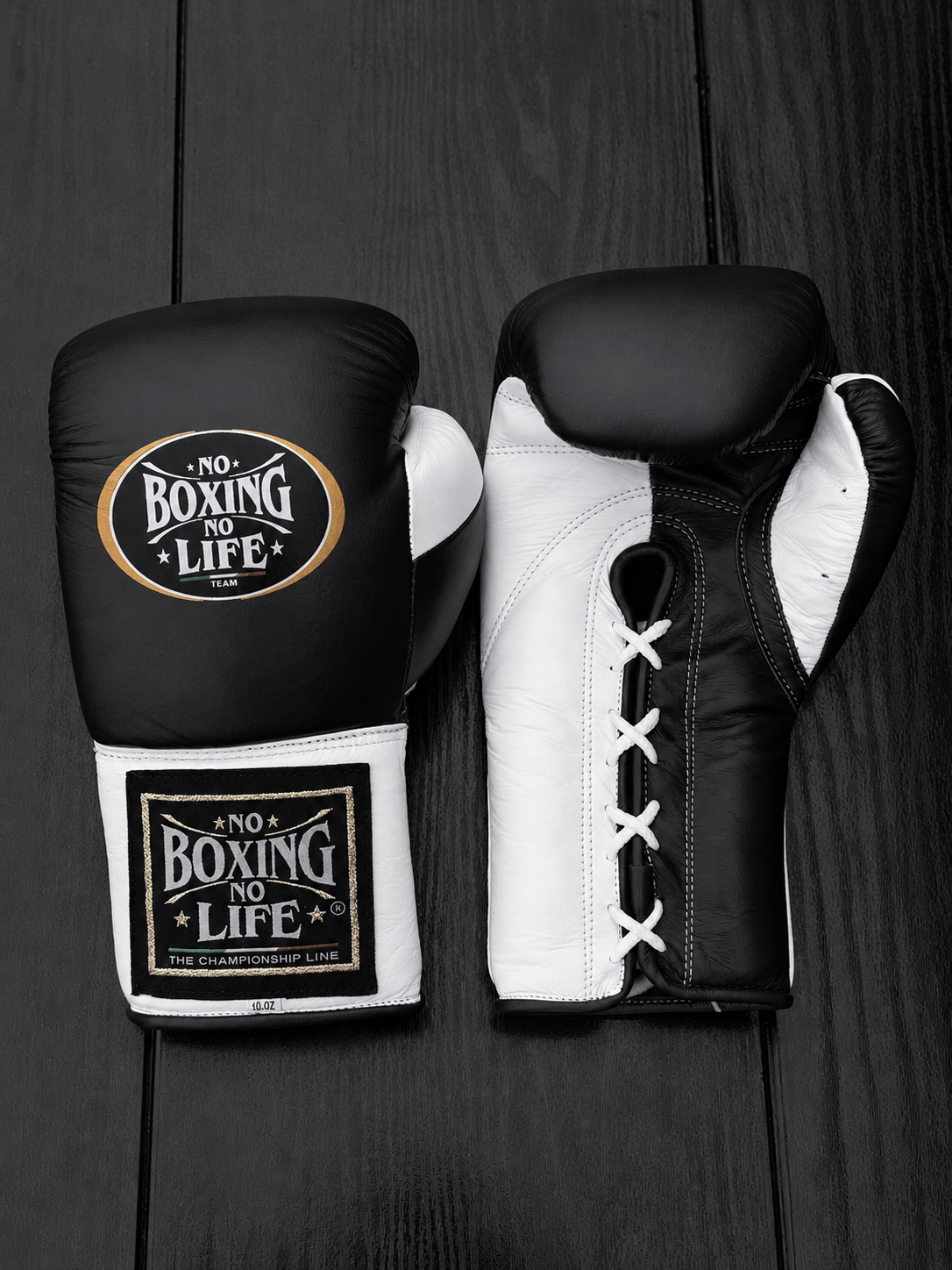 No Boxing No Life Boxing Gloves Black/White Secure Fit Leather